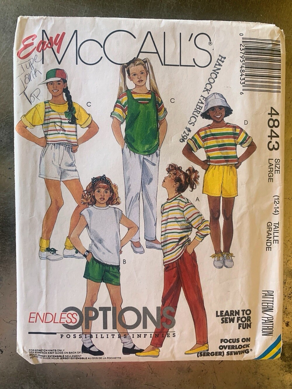 Vintage McCall's 4843 Easy Girls Shirt Top Pants Shorts Pattern Sz 12-14 Cut